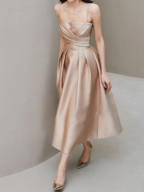 Airchics robe longue satin à fines brides élégant soirée champagne
