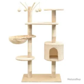 Arbre à chat griffoir grattoir niche jouet animaux peluché en sisal 125 cm beige 3702210