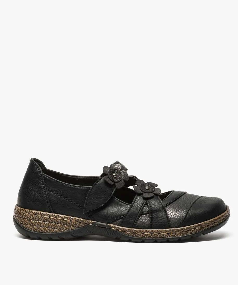 babies femme confort avec brides scratch a fleur noir standard ballerines