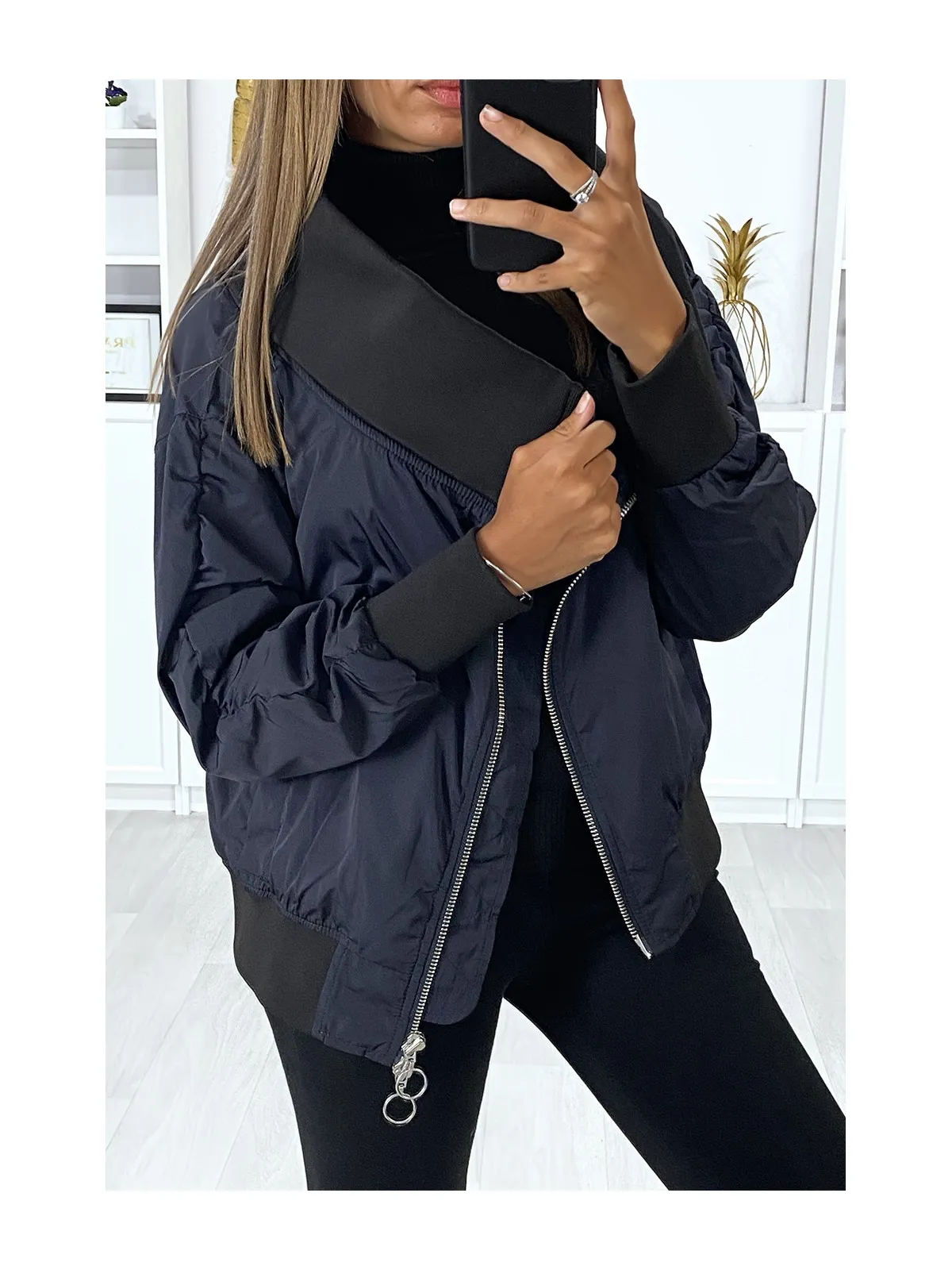 Bombers marine grand col tombant très tendance