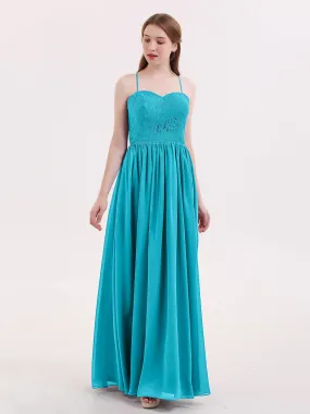 Bretelles Spaghetti Mousseline Robe avec Col en Cœur Jade Grande Taille