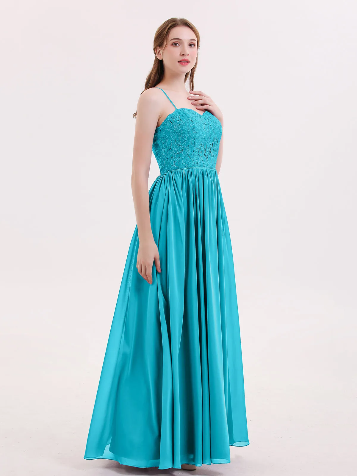 Bretelles Spaghetti Mousseline Robe avec Col en Cœur Jade Grande Taille