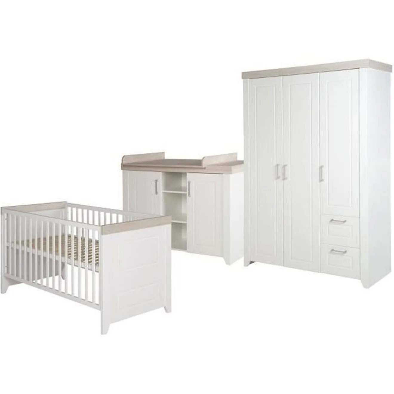 Chambre Bébé Complète Felicia - ROBA - Lit 70x140 cm - Commode à Langer - Armoire - Blanc blanc - Roba