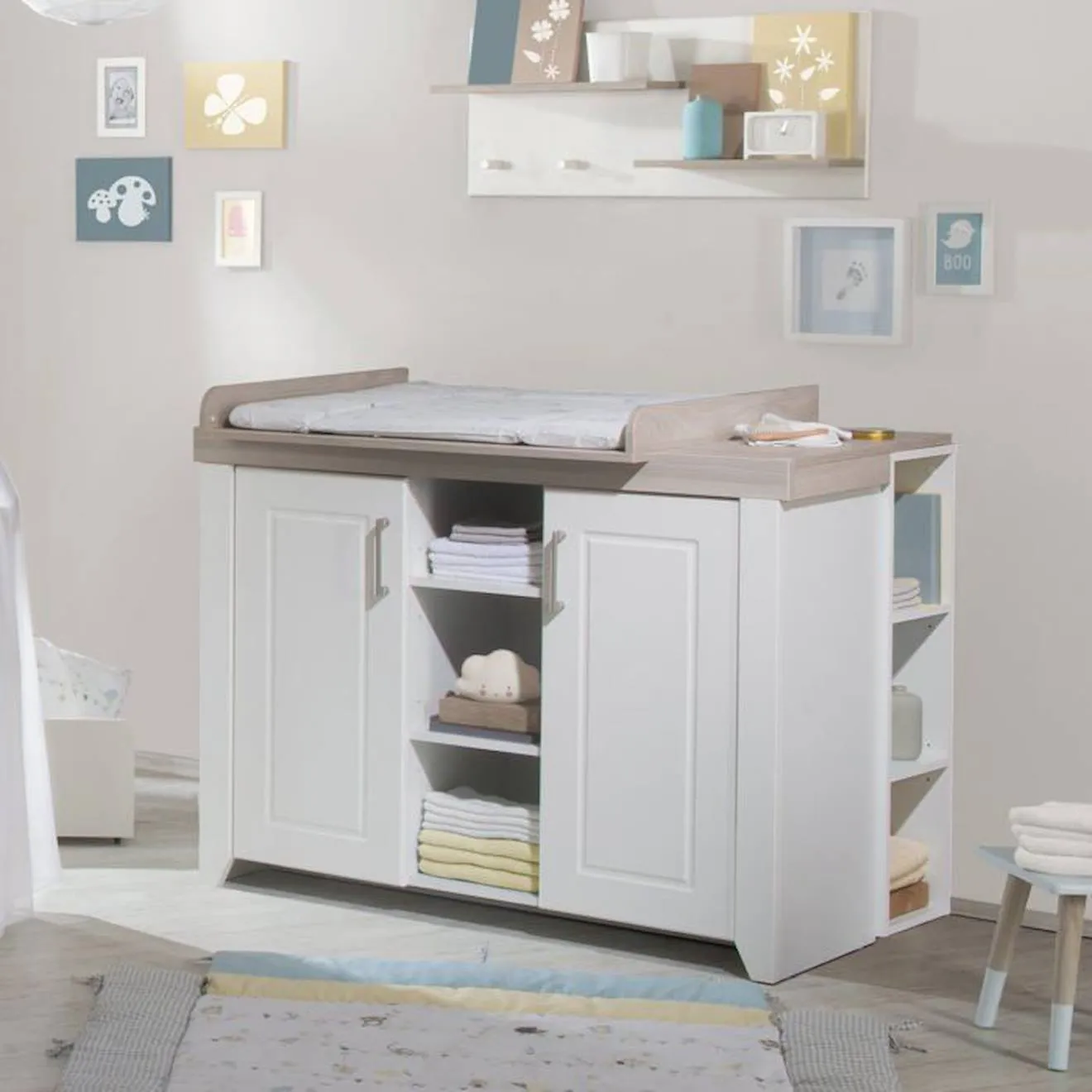 Chambre Bébé Complète Felicia - ROBA - Lit 70x140 cm - Commode à Langer - Armoire - Blanc blanc - Roba