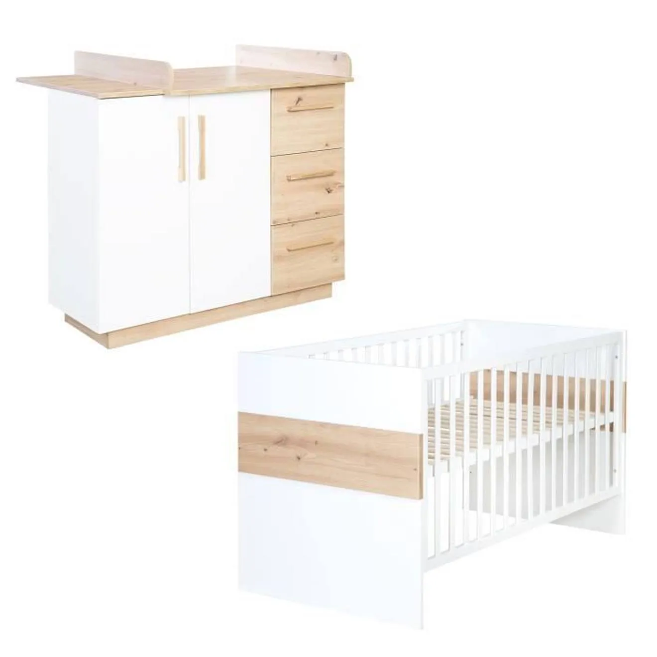 Chambre Bébé Duo Lion - ROBA - Lit Évolutif 70x140 cm - Blanc - Décor Bois blanc - Roba