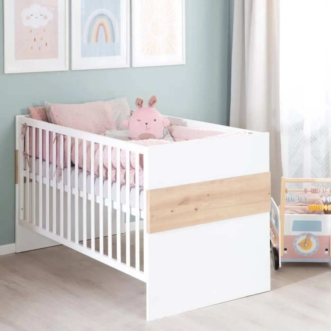 Chambre Bébé Duo Lion - ROBA - Lit Évolutif 70x140 cm - Blanc - Décor Bois blanc - Roba