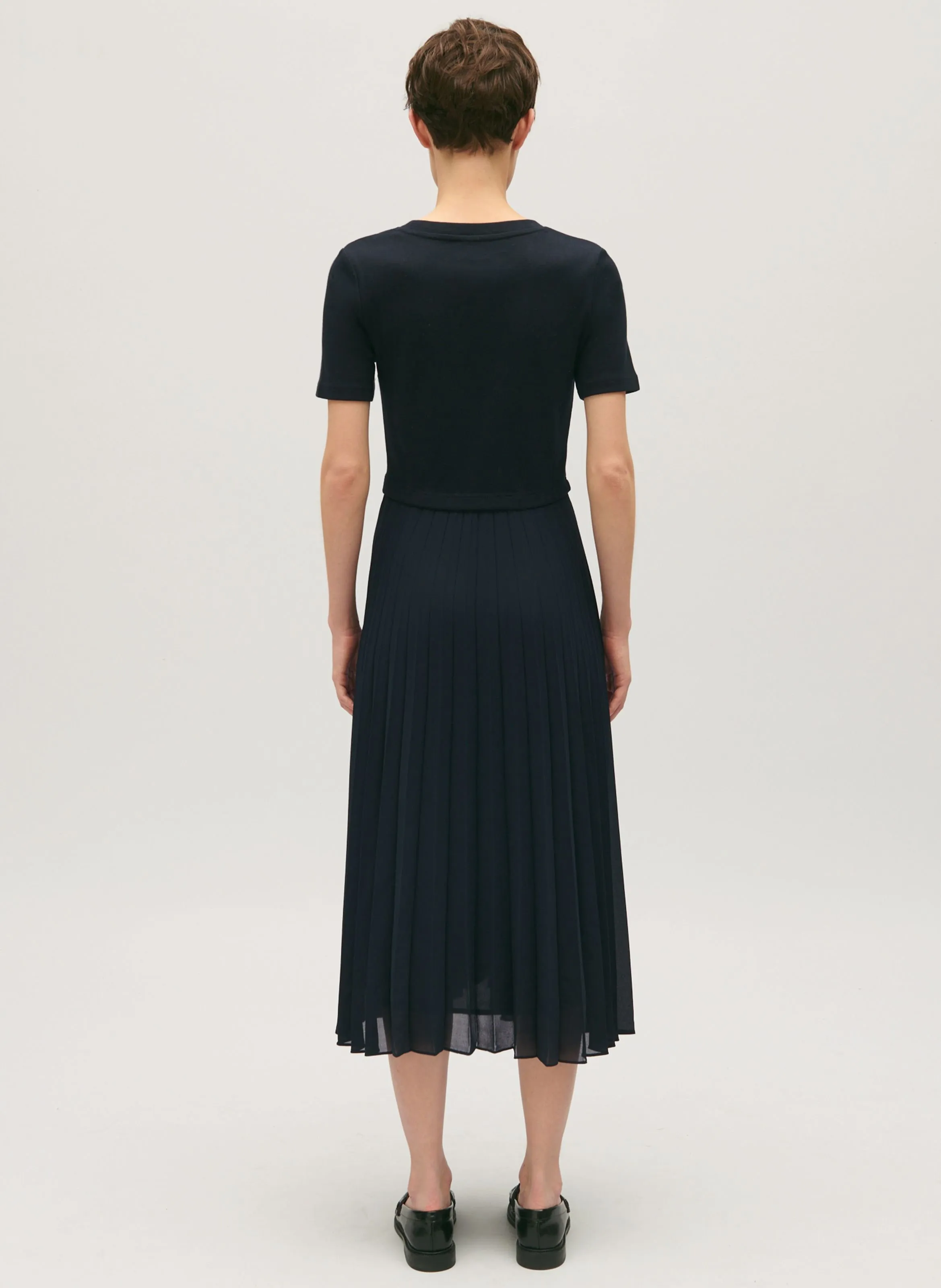 CLAUDIE PIERLOT  Robe longue col rond plissée - Bleu