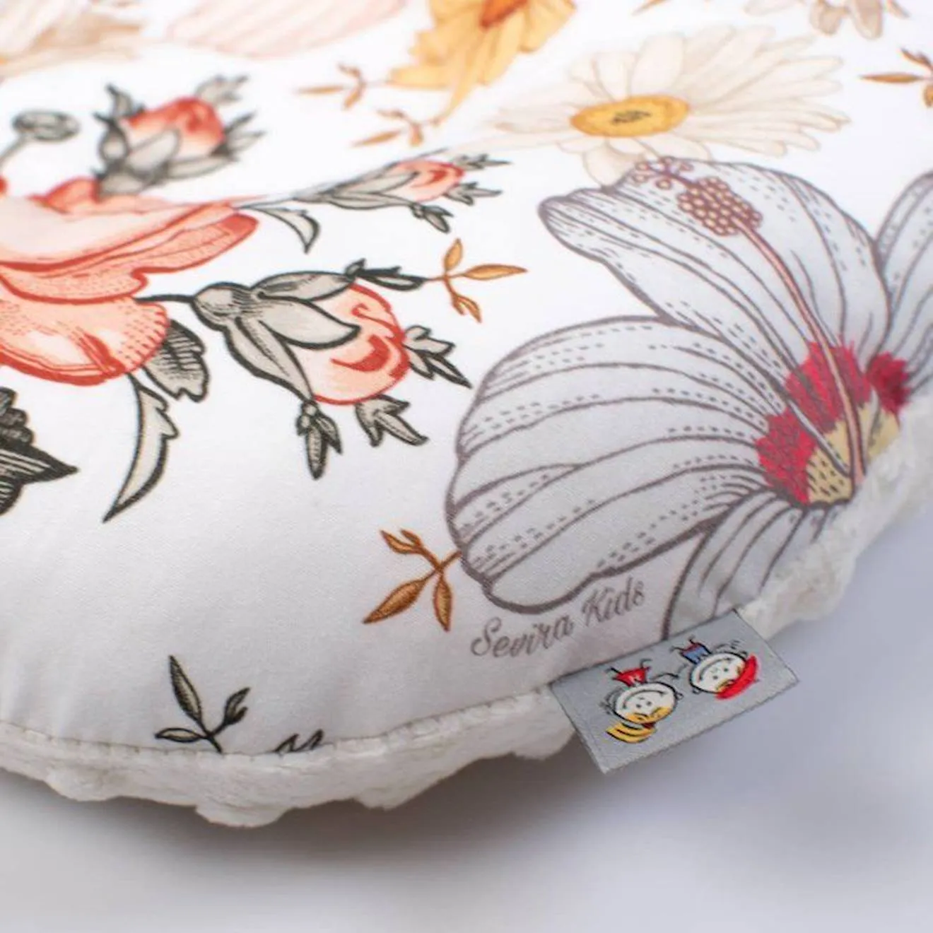 Coussin anti tête plate réversible en minky - Néo Vintage Écru - 30 cm x 25 cm beige - Sevira Kids