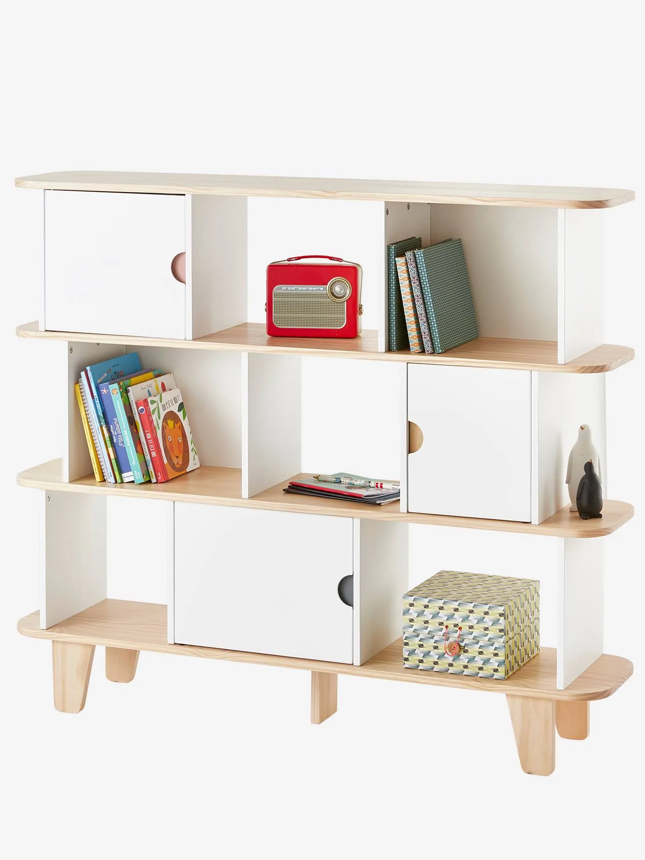 Etagère-bibliothèque LIGNE SEVENTIES blanc - bois - Vertbaudet