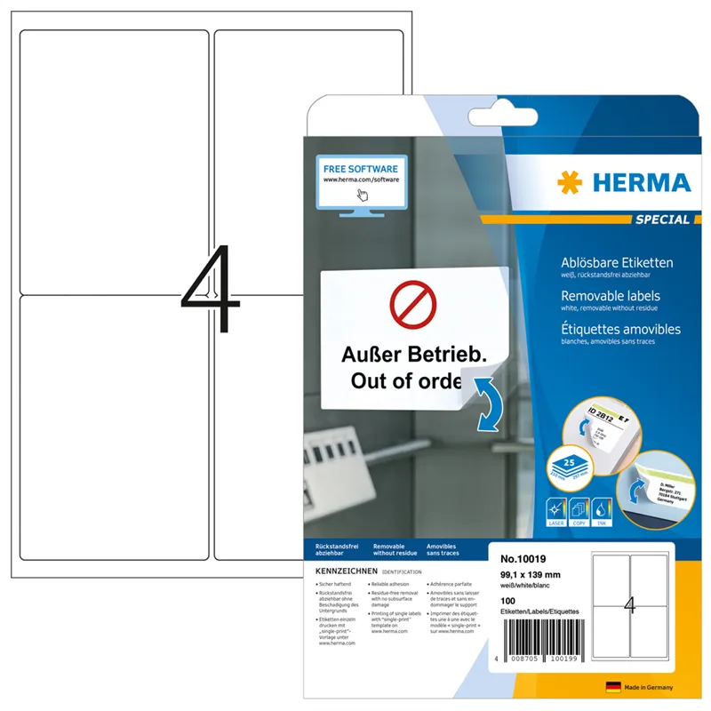 Etiquettes repositionnables Herma – 99,1 x 139 mm – blanc