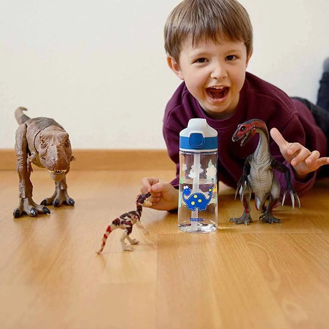 Gourde pour enfant en plastique - Dino - 0,45L - Bleu bleu - Sigg