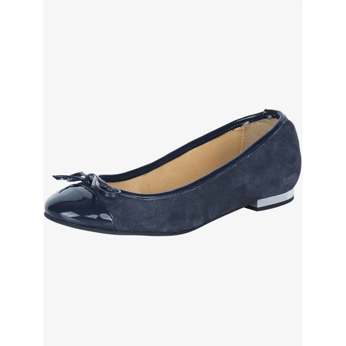 Helline – Ballerines cuir velours vachette et matière synthétique vernie marine – Grandes pointures