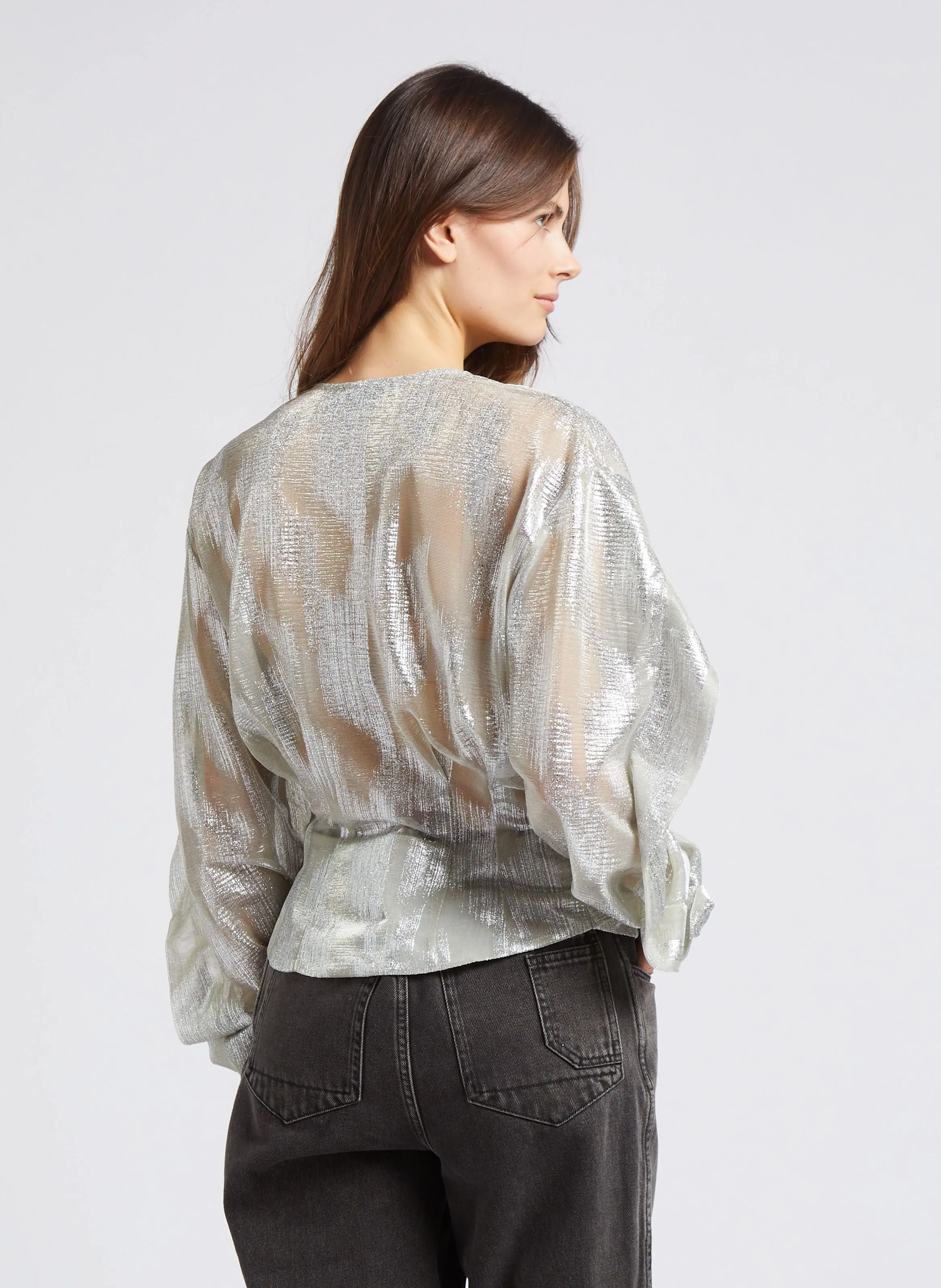 IRO  Top col v jacquard métallisé berma - Argent