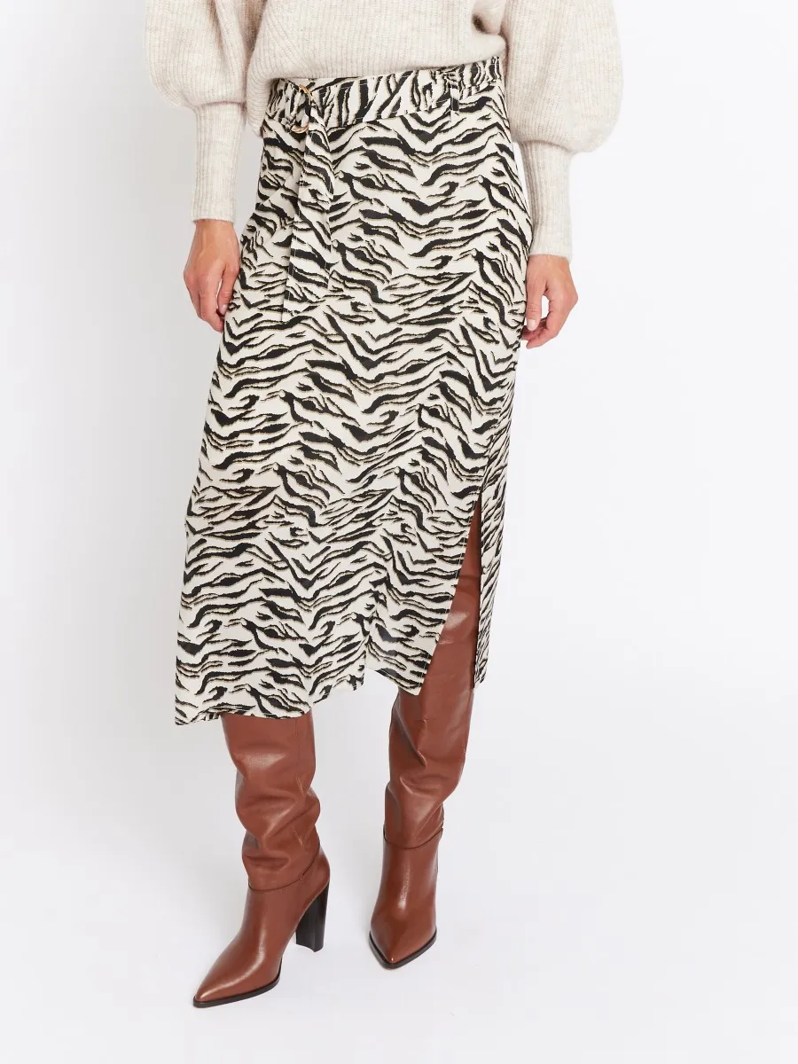JAMINA | Jupe beige longue imprimé animalier