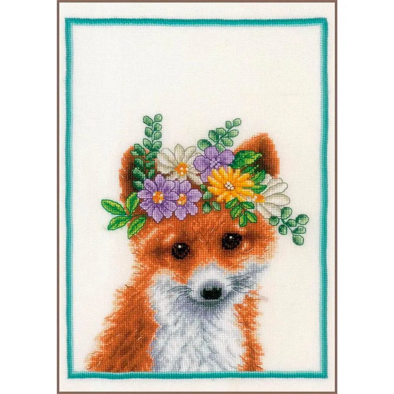 Kit de Point de Croix - Renard avec une Couronne de Fleurs - Lanarte