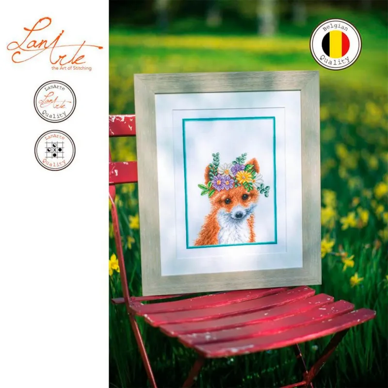 Kit de Point de Croix - Renard avec une Couronne de Fleurs - Lanarte