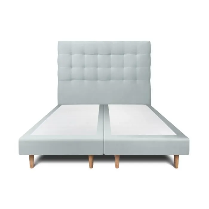 Lit 160x200cm avec tête de lit capitonnée velours et double sommier tapissier bleuté - Hauteur totale : 29cm
