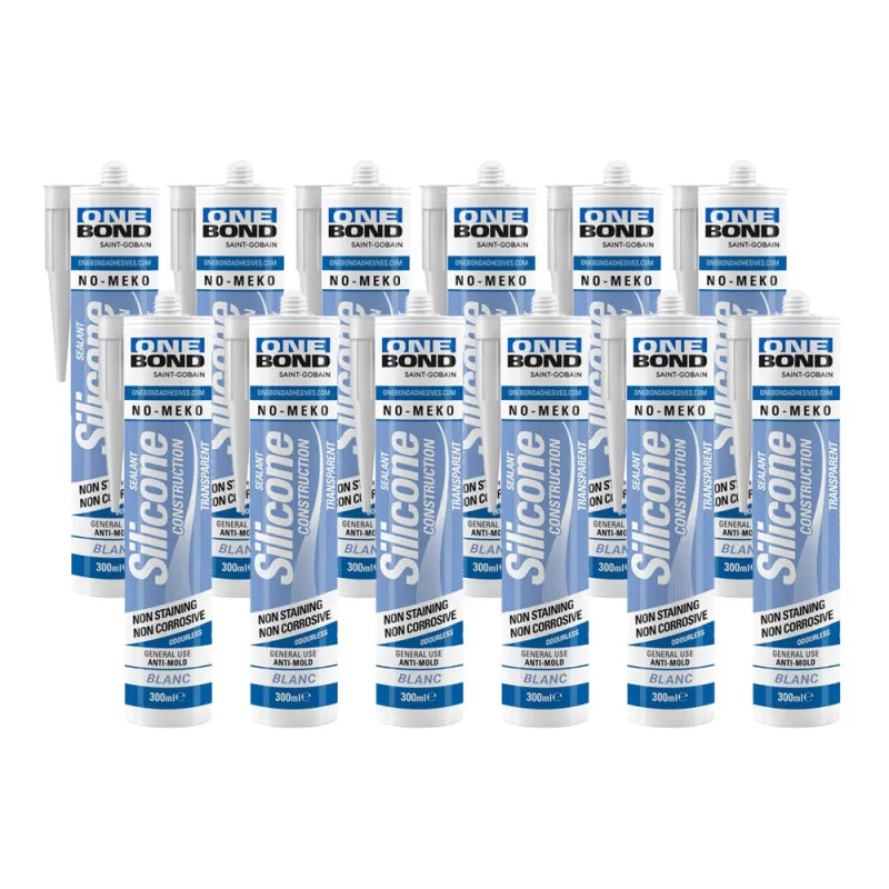 Lot de 12 mastic silicone blanc 300 ml - OneBond 63642597423x12
