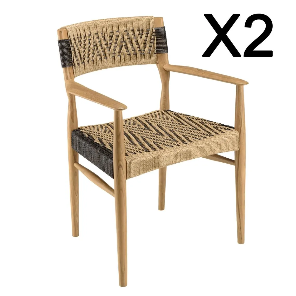 Lot de 2 fauteuils jardin teck rotin synthétique beige  noir VALERIA | 3 Suisses