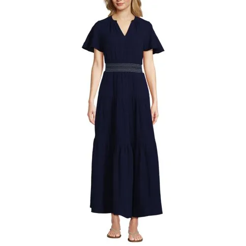 Maxi Robe à Étages en Gaze de Coton, Femme Stature Standard