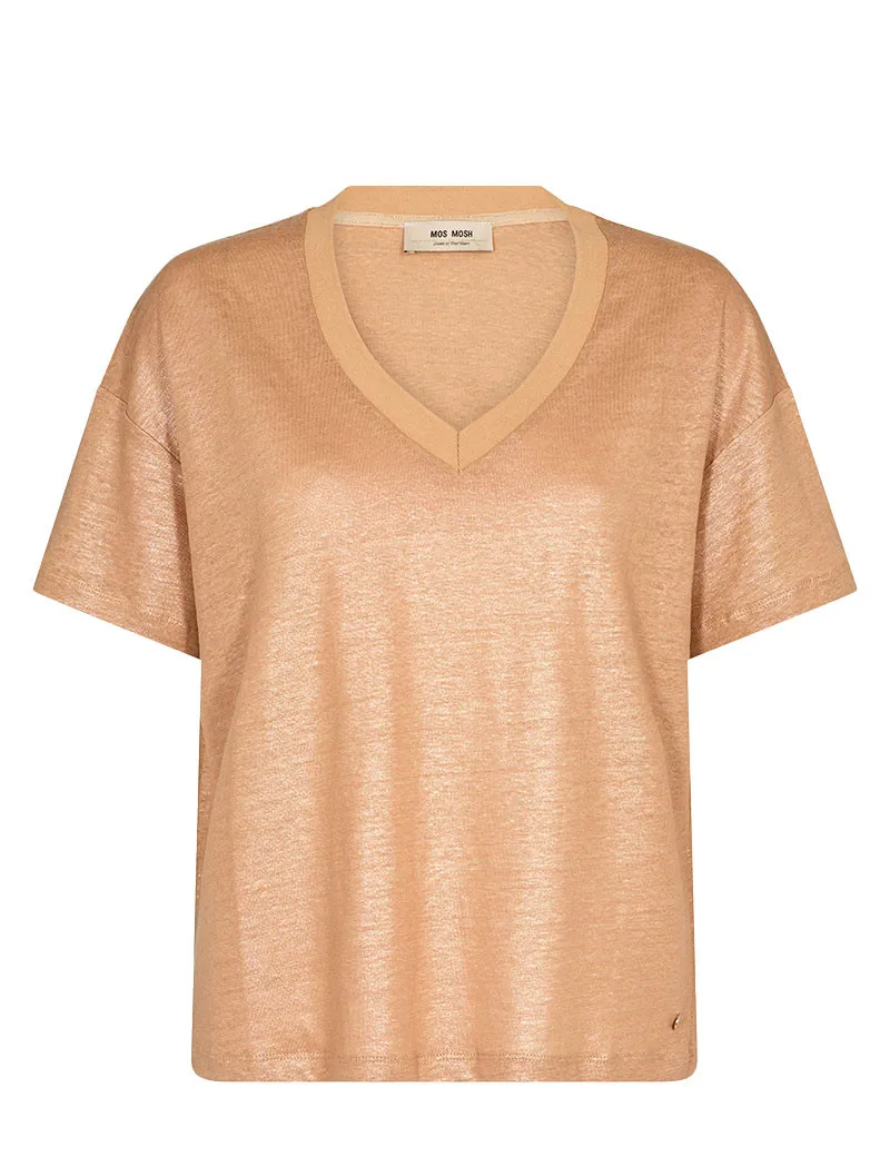 Mos Mosh - T-Shirt Femme Casa Col V Camel