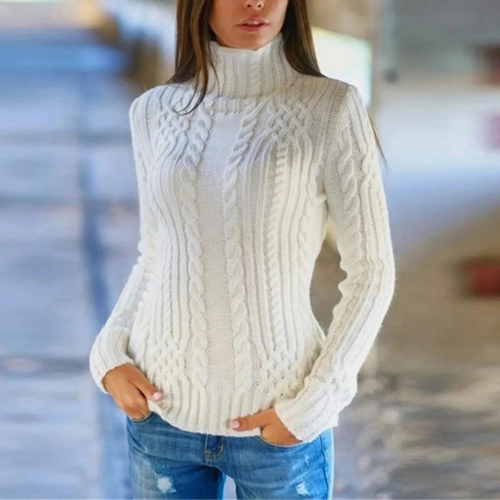 Nadya | Pull femme à col montant torsadé