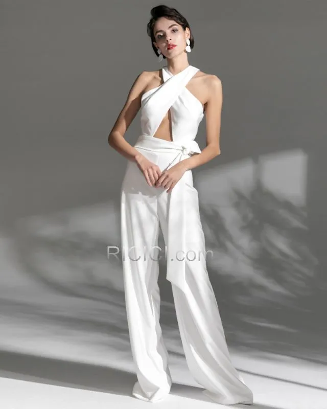 Noeud Robe De Ceremonie Mousseline Licou Robe De Soirée Combinaison Longue Dos Nu