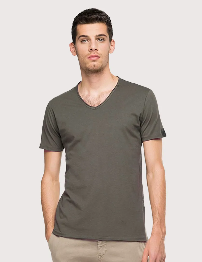 Replay - T-Shirt Col V Coton Cemento - Boutiques Seven's