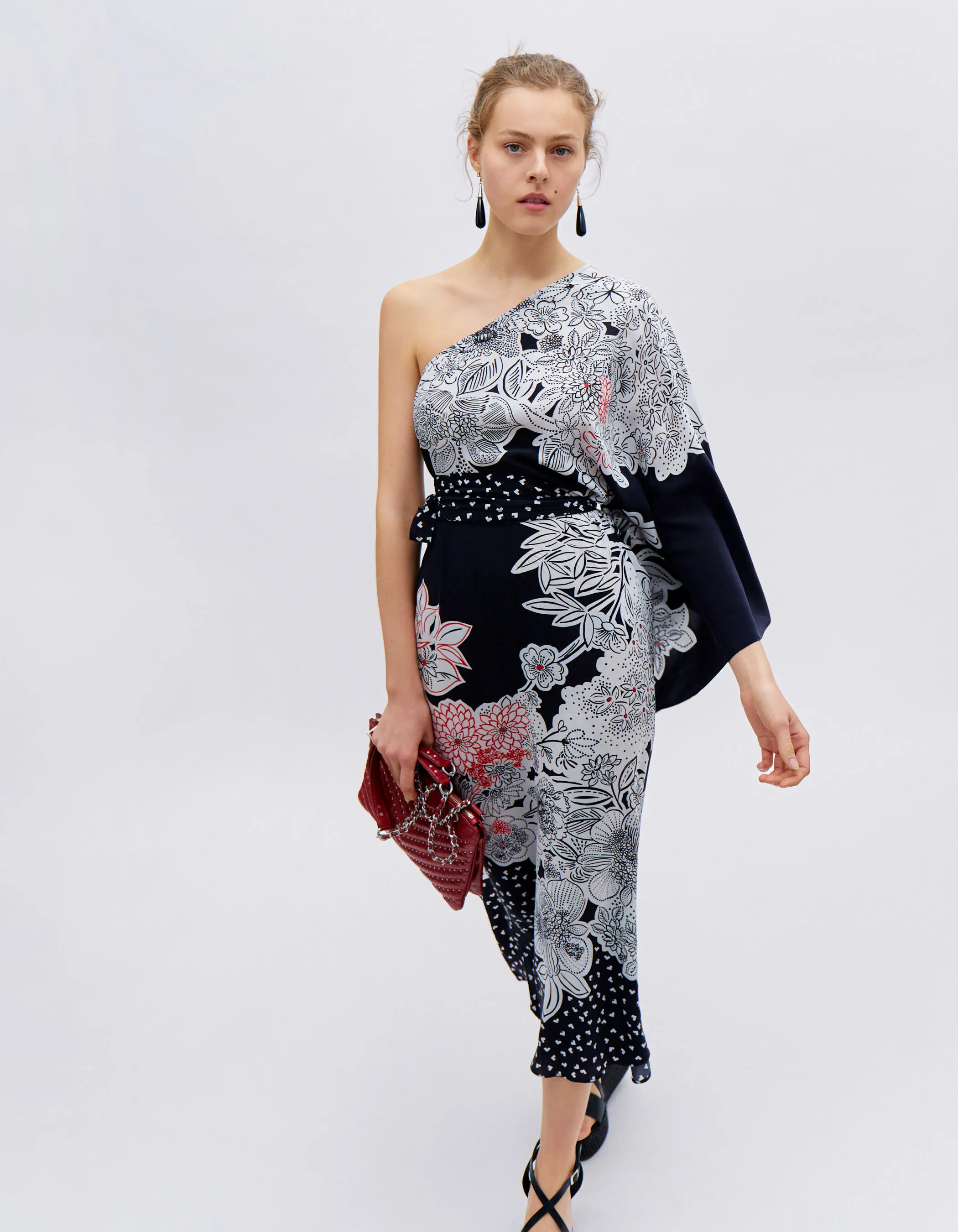 Robe asymétrique noire motif fleurs IKKS x GIGEEZ Femme