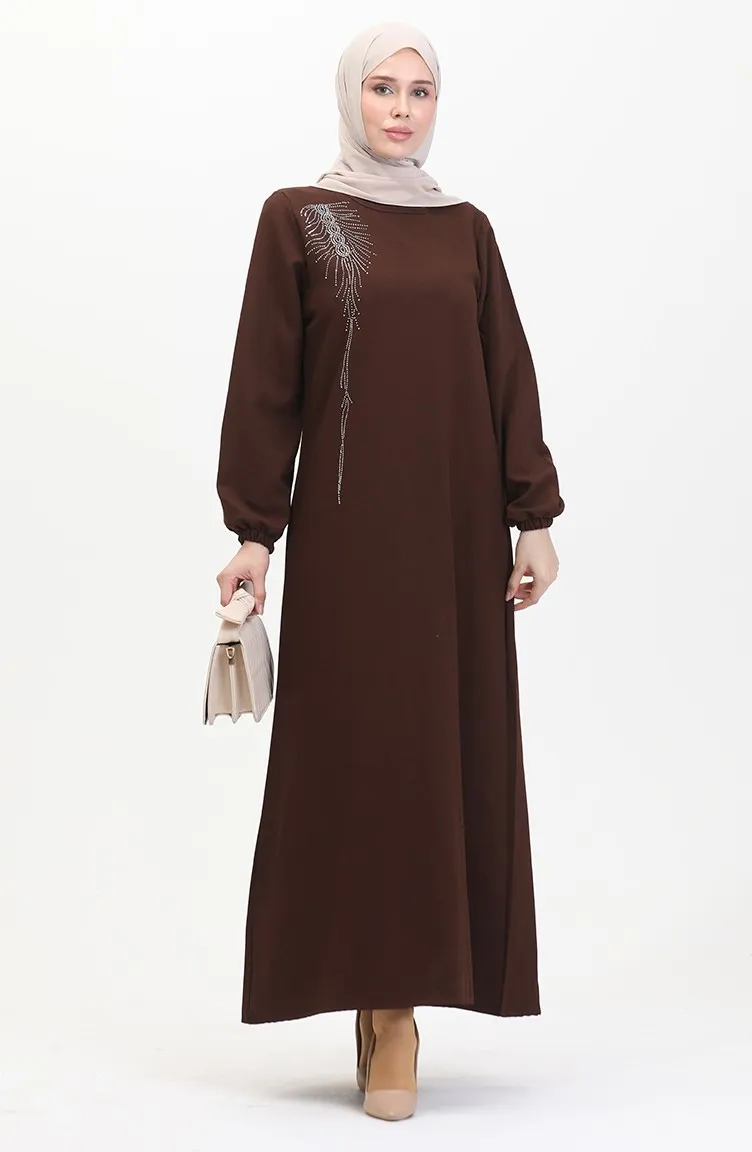 Robe De Soirée Crepe Pierre 0480-05 Marron 0480-05