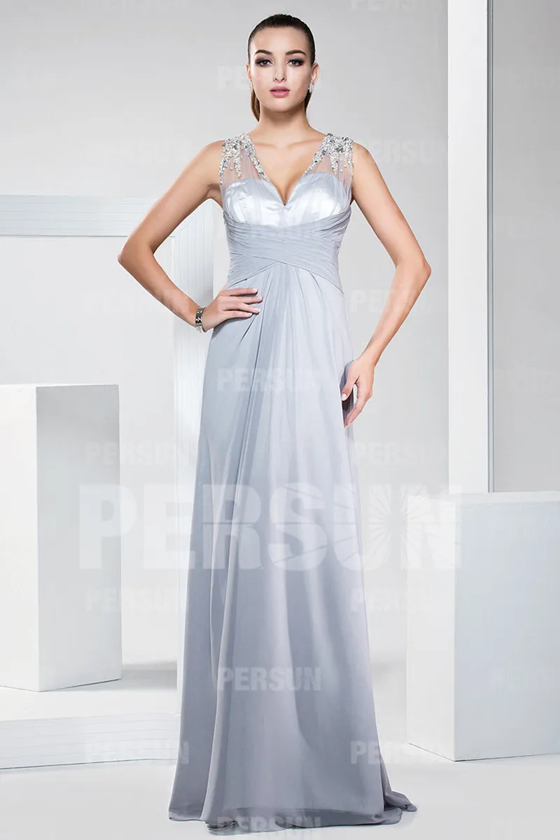 Robe de soirée longue décolleté V empire
