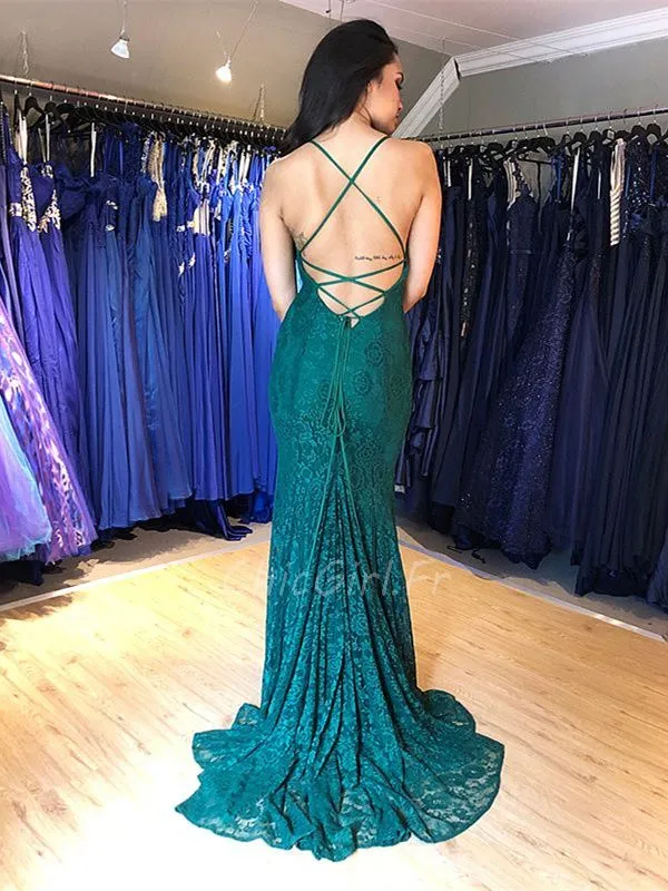 Robe De Soirée Sirène Dos Nu Bleu Canard Dentelle Col V