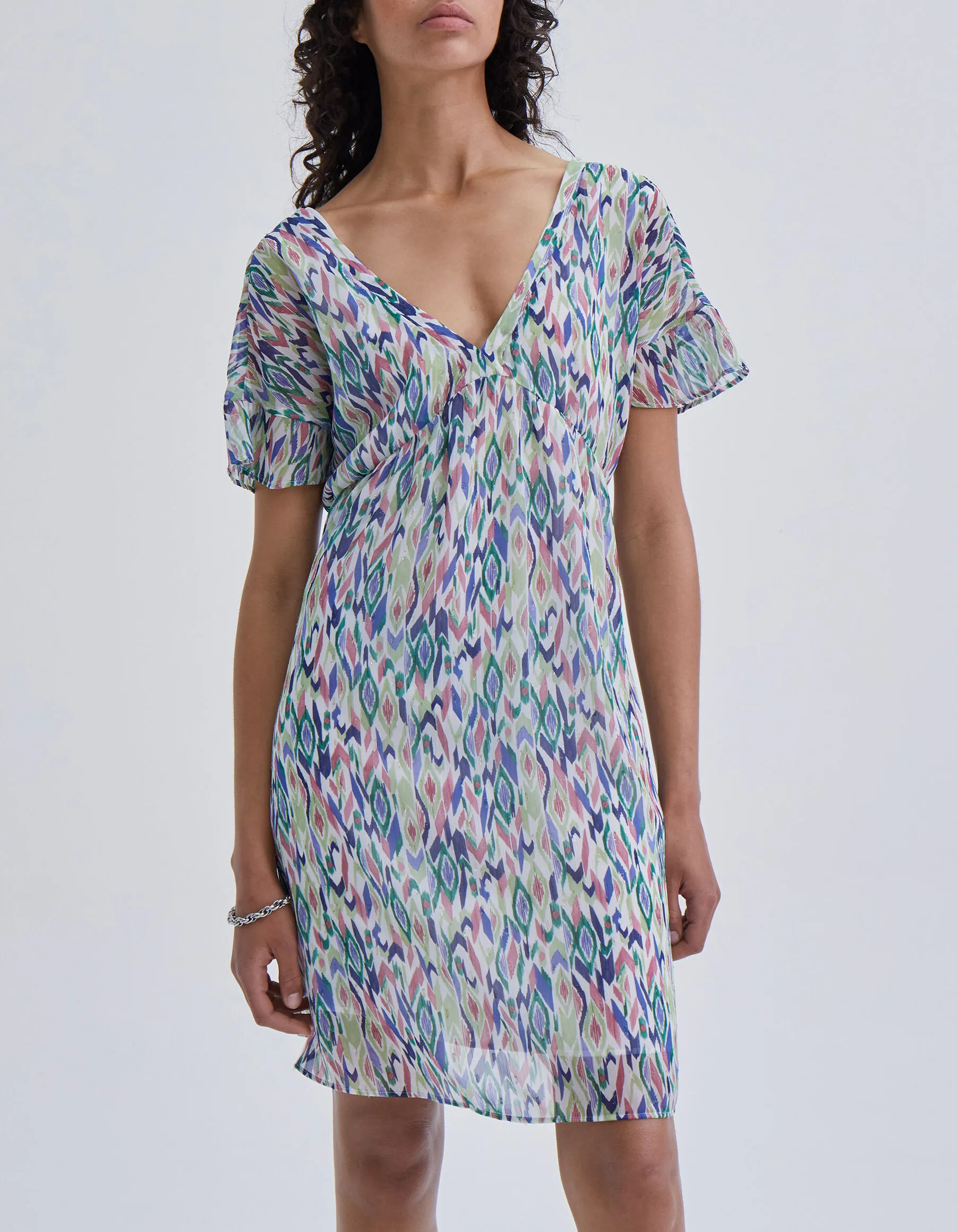Robe écrue imprimé ikat losanges laçage dos Femme