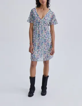 Robe écrue imprimé ikat losanges laçage dos Femme
