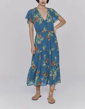 Robe en voile imprimé bouquet de fleur émeraude femme
