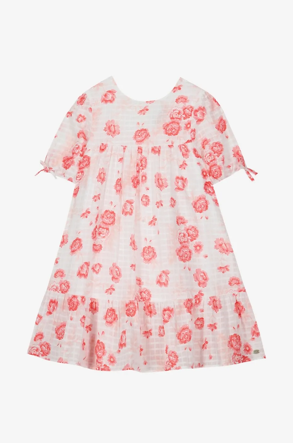 Robe fille en voile de coton à carreaux et fleurs