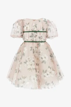 Robe fille à manches bouffantes imprimée fleurs