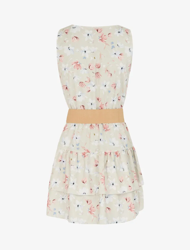 Robe fleurie à volants - beige