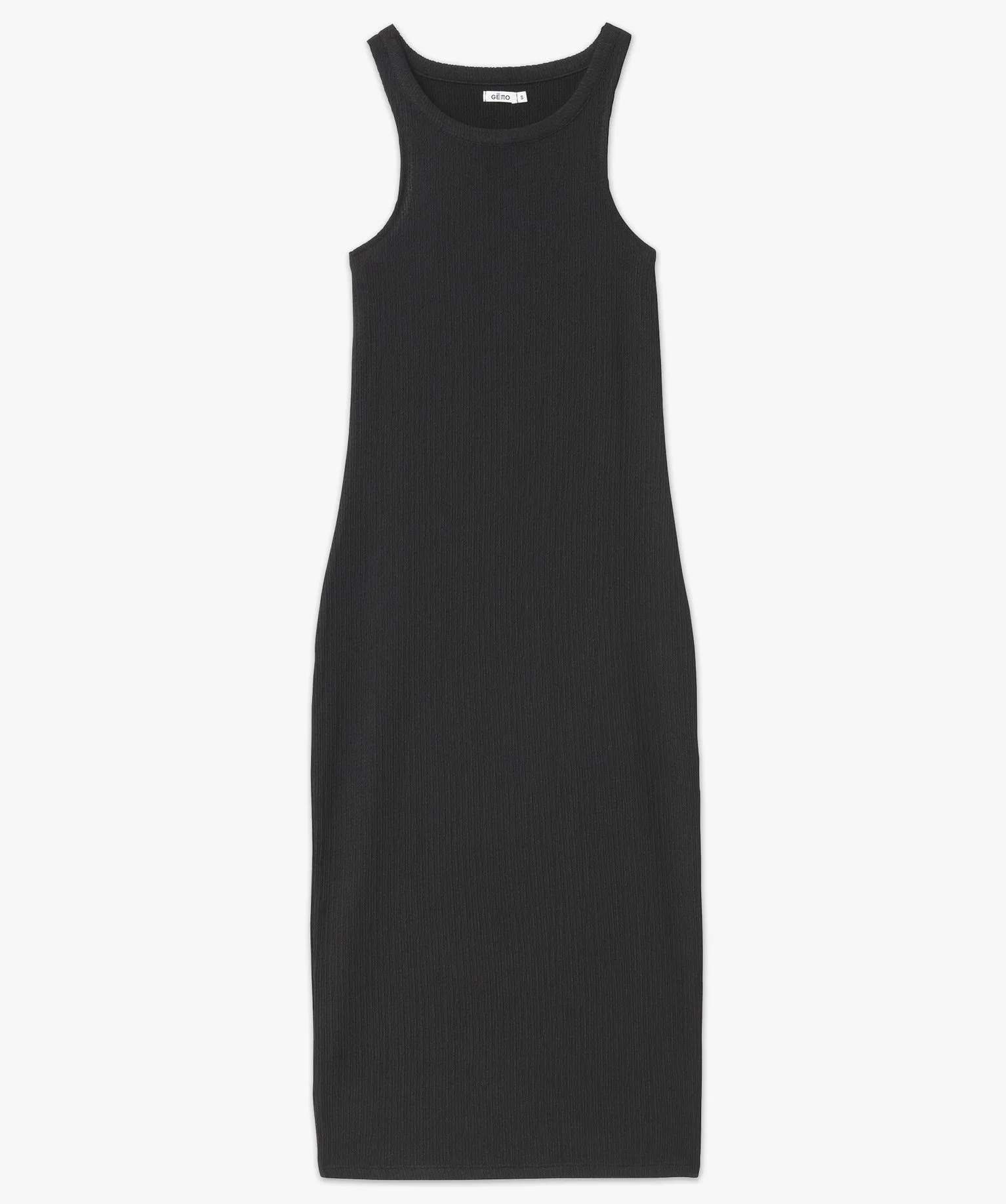 Robe longue sans manches en maille gaufrée femme noir