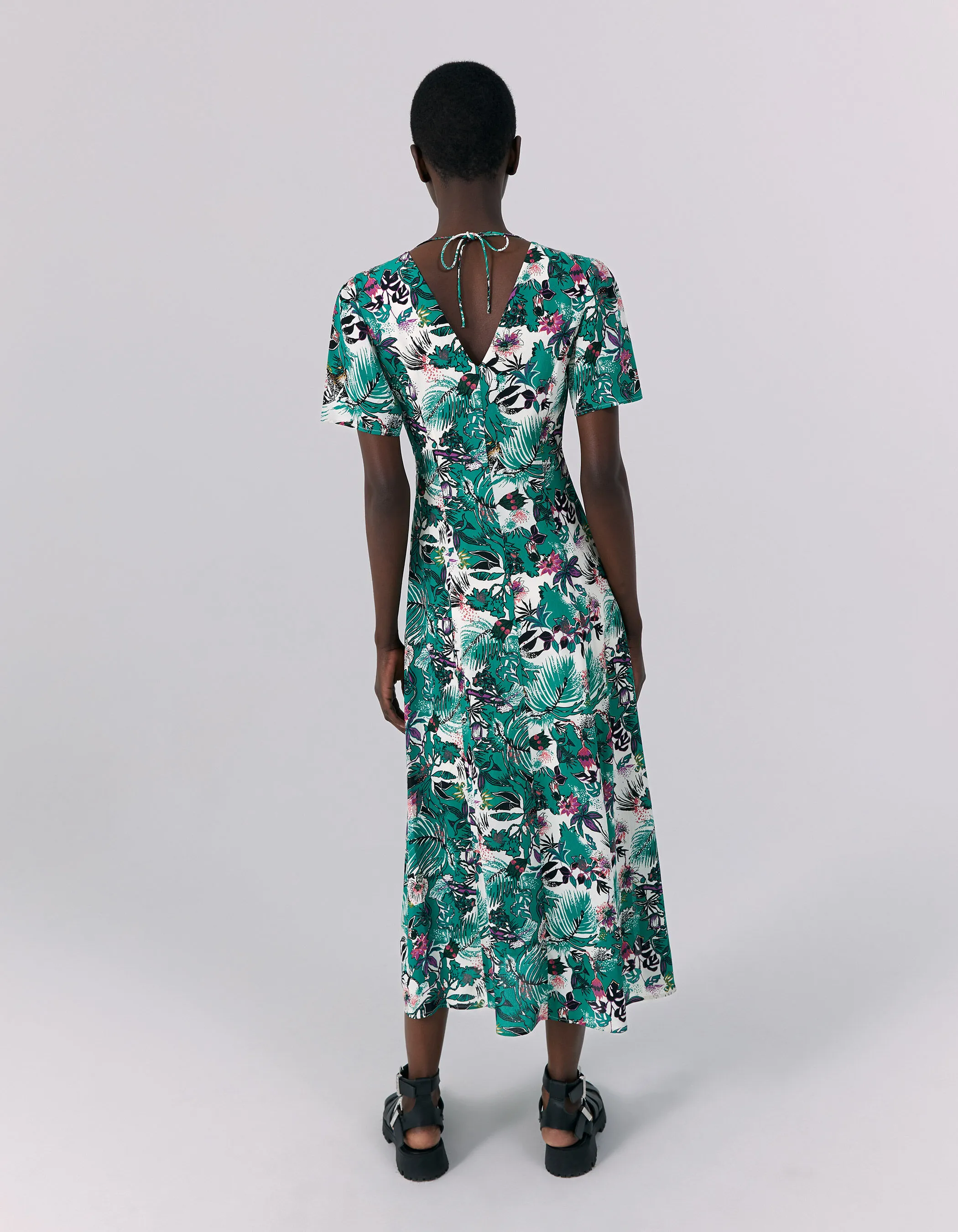 Robe longue verte à imprimé végétal Femme