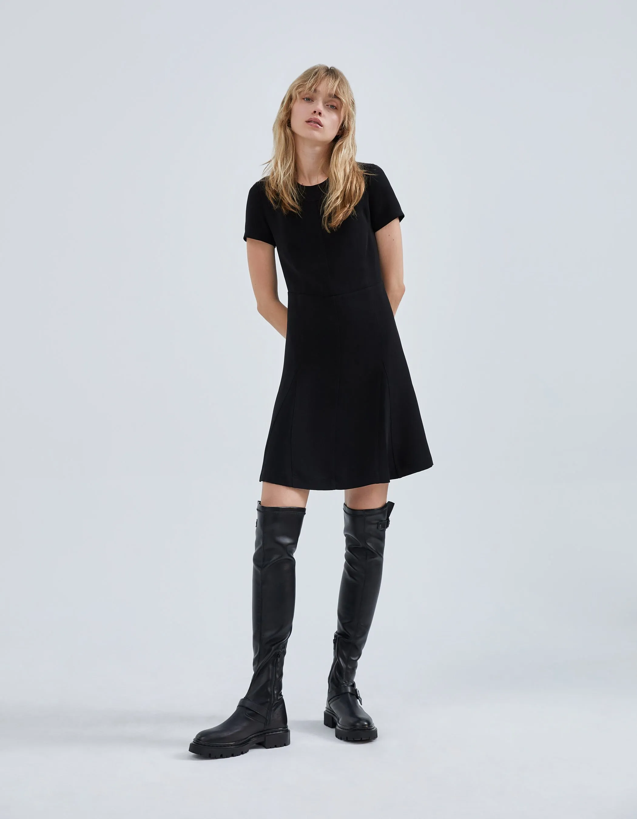 Robe noire recyclée surpiqûres ton sur ton Femme