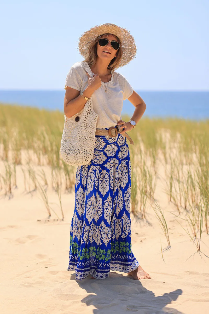 Sac d'été en crochet écru faux boutons bois