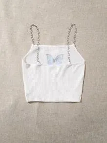 SHEIN Qutie Top à fines brides à imprimé papillon