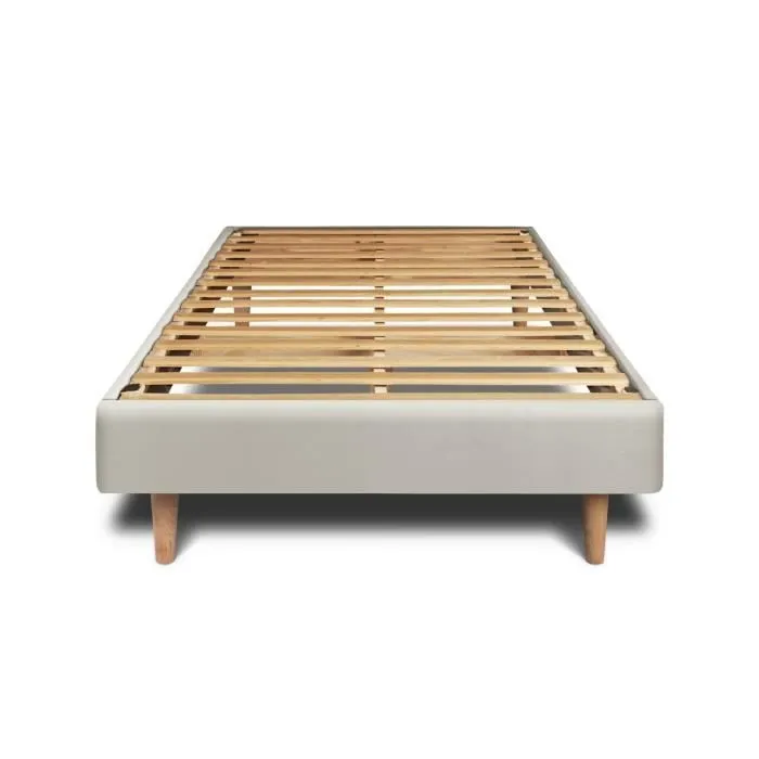 Sommier Kit Velours Taupe 90x190 H29cm Sommeil de plomb - Sommier en bois massif avec Pieds bois cones 15 cm