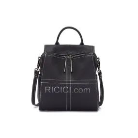 Sortie Cuir Pleine Fleur Cuir Noire Sac A Dos Classique Sac Cartable Sac À Main