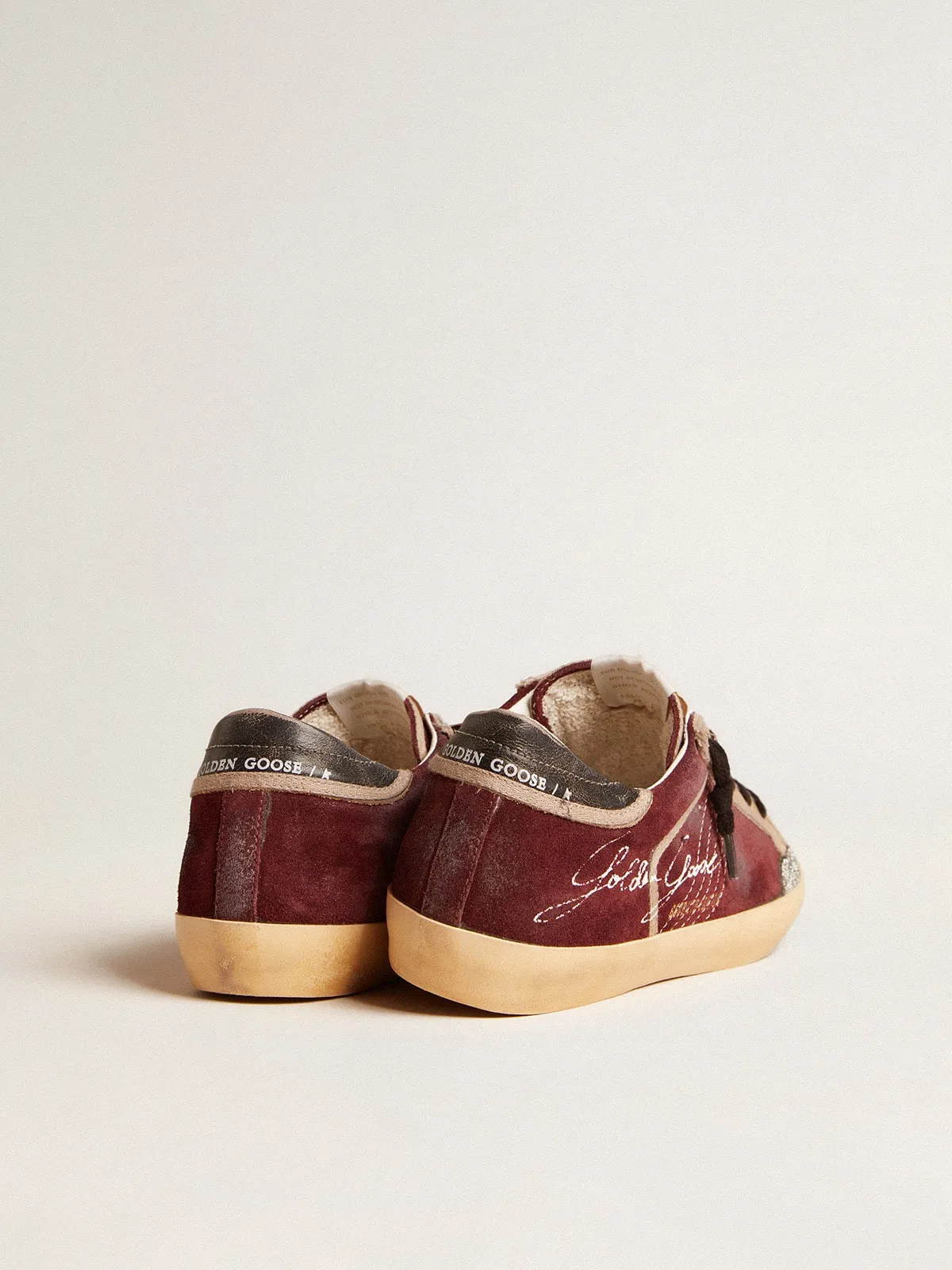 Super-Star Penstar LAB pour femme en daim bordeaux avec étoile ajourée | Golden Goose