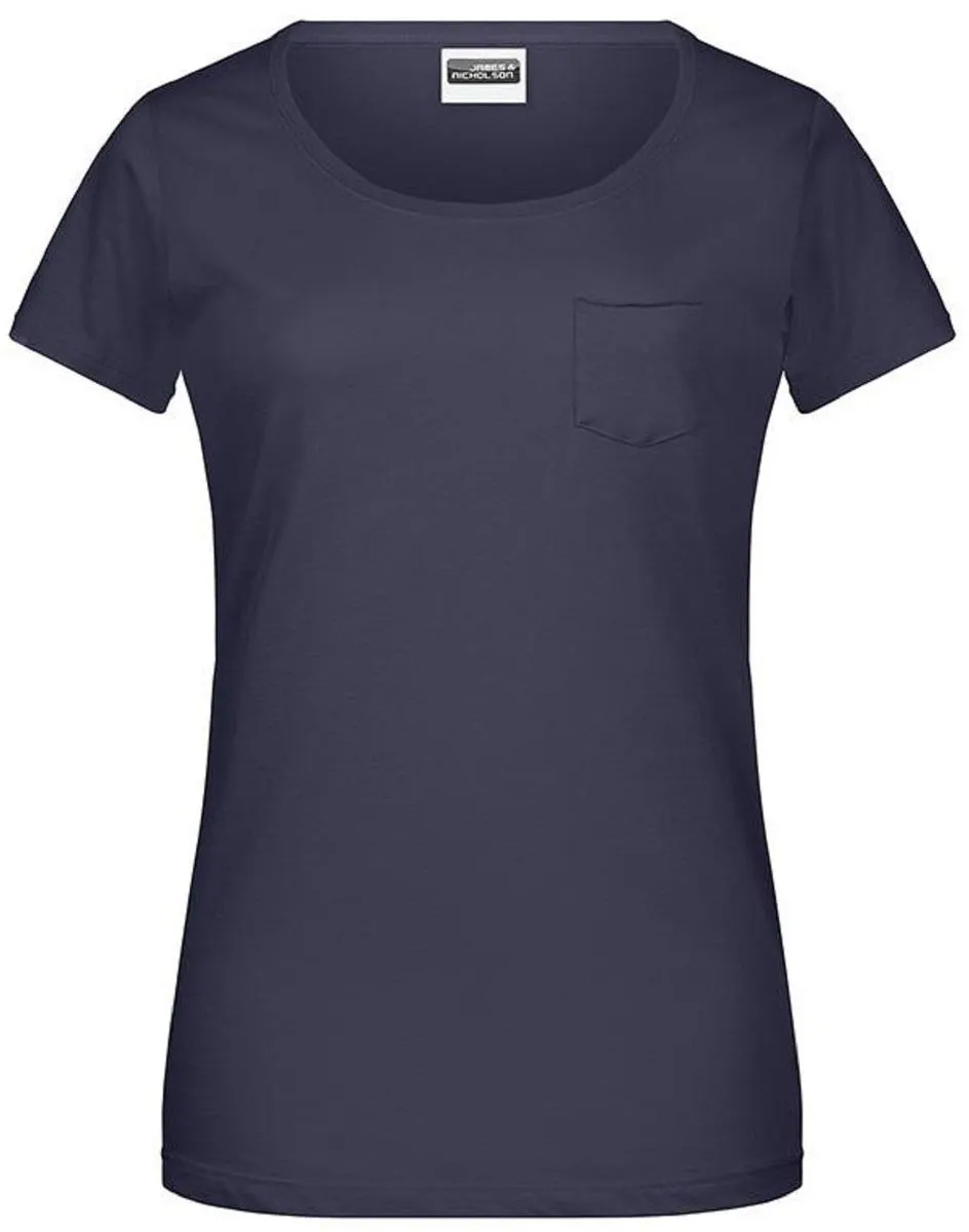 T-shirt BIO col rond poche poitrine - Femme - 8003 - bleu marine 