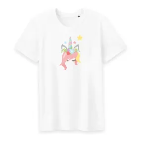 T shirt homme col rond Licorne avec des fleurs sur la tête