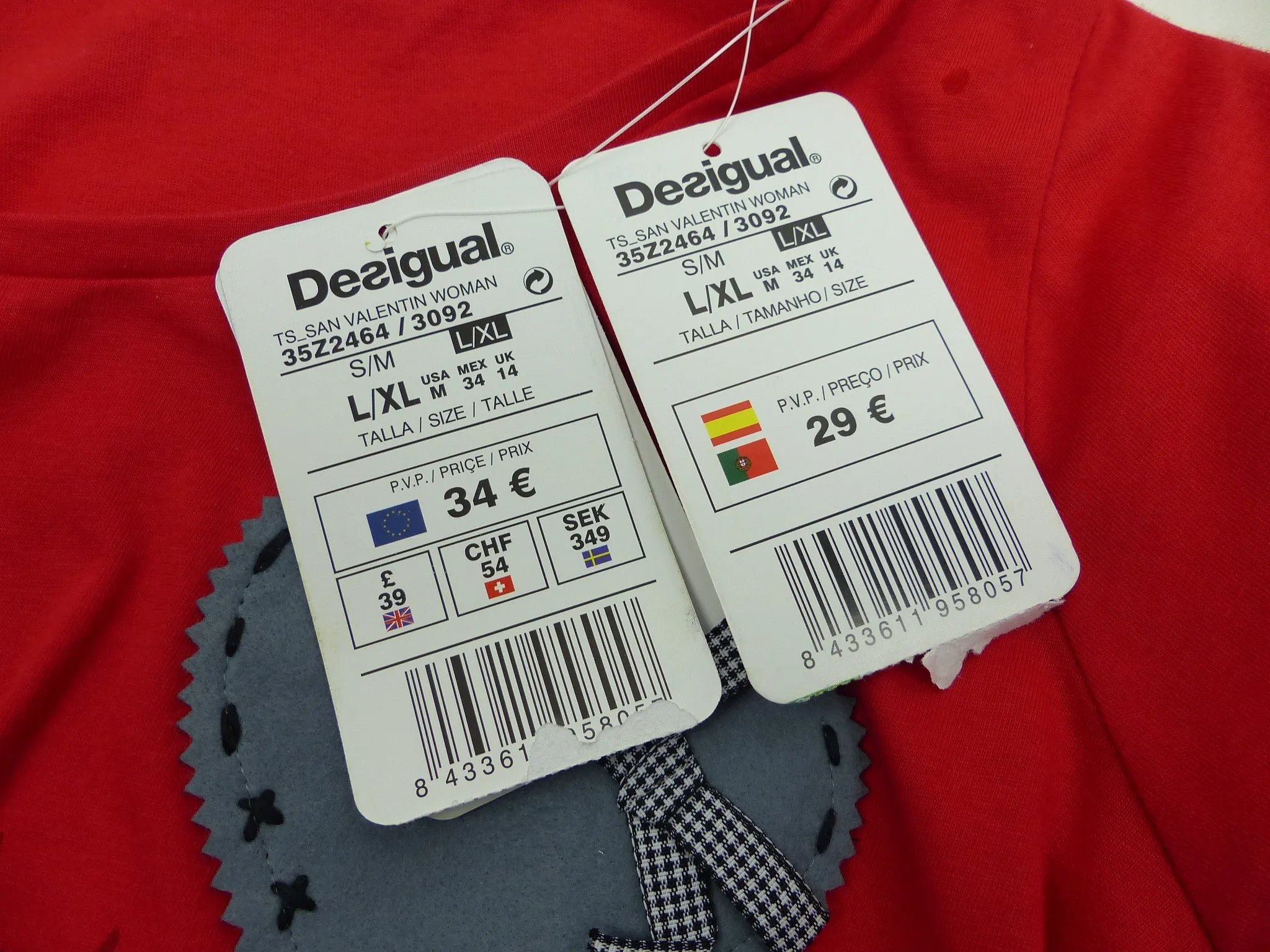 T-Shirt rouge - San Valentin Woman Taille L/XL Desigual 