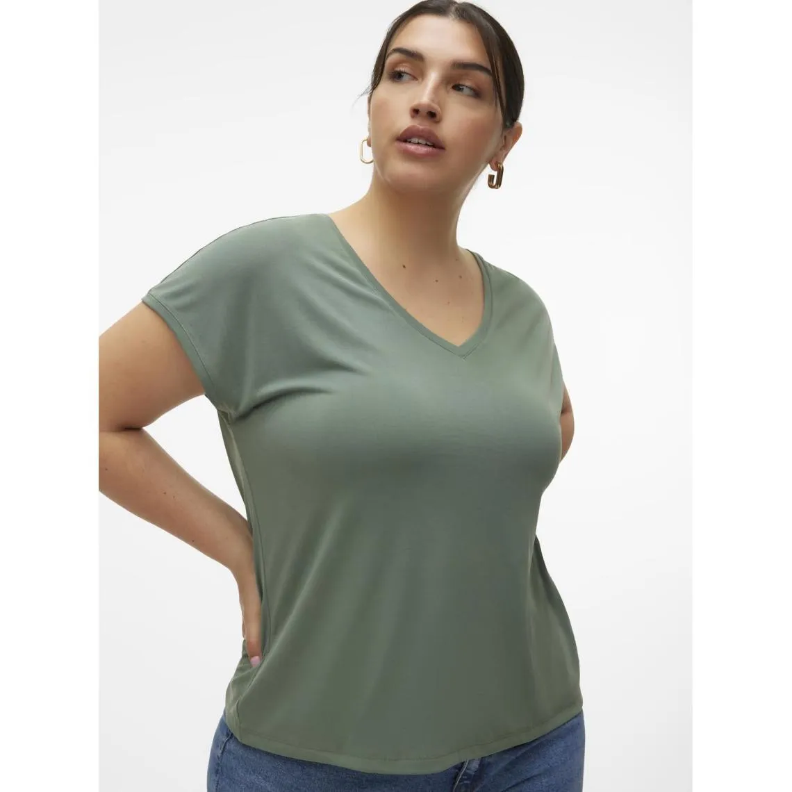 Tee-shirt col V vert Gigi en coton | 3 Suisses